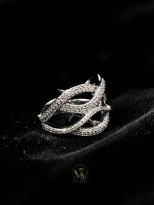 Spike Studded Mask Statement <b>Ring</b> VVS1 Real Moissanite Pave Crossover <b>Ring</b> 925 Silver <b>Gothic</b> Punk Wholesale Jewelry Manufacturer - Product Image 4