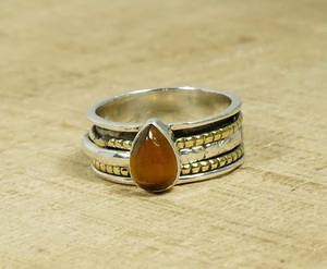 Handmade Tiger Eye Spinner <b>Ring</b> 925 Sterling <b>Silver</b> Natural Gemstone Pear Shape Anxiety Relief Meditation <b>Ring</b> For <b>Men</b> Women - Product Image 5