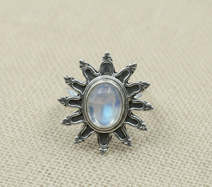 Natural Rainbow Moonstone Sunburst <b>Ring</b> 925 Sterling <b>Silver</b> Handmade Boho <b>Statement</b> <b>Ring</b> Rose Gold Yellow Gold Plated Jewelry - Product Image 2