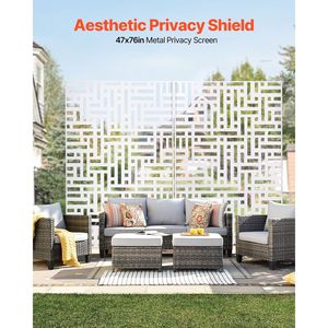 Schermo per la privacy da esterno 119,4 cm x 193,5 cm, divisorio decorativo autoportante a 3 pannelli per giardino, con supporto in metallo, resistente alle intemperie e divisorio per ambienti - Product Image 2