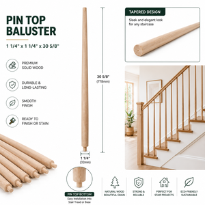 Balustre supérieur 1 1/4 x 38 5/8 pour rampes d'escalier en bois, design minimaliste, DIY, peignable, chêne blanc certifié FSC - Product Image 1
