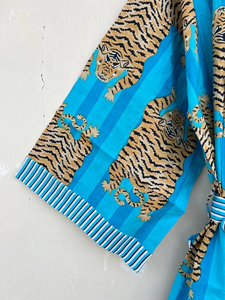 Bata Kimono de Algodón 100% Tejido con Estampado de Dibujos Animados para Mujer, Camisón de Verano Hecho a Mano, Cuello en V, Cintura Elástica, Largo Completo, Suave - Product Image 3