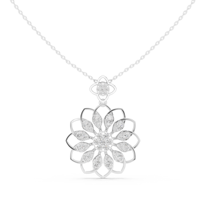 Pendentif en or blanc 14 carats avec fleur de diamant, chaîne à maillons, diamant taille brillant rond, bijoux pour femme, cadeau, anniversaire, mariage - Product Image 5