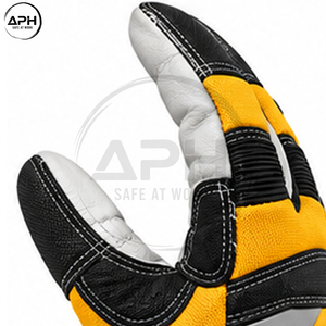 Gants de tronçonneuse de qualité supérieure à prix de gros avec panneaux contrastants jaunes, poignets élastiques et double couture détaillée - Product Image 6