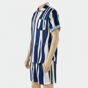 Conjunto de Dos Piezas para Hombre, Verano, Azul Estampado, Transpirable, Personalizado, OEM, Venta al Por Mayor - Product Image 4