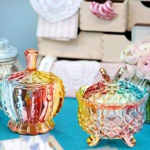 3 pièces, 3 tailles (10/9/6 oz), pots <span class=keywords><strong>à</strong></span> bonbons en verre coloré gaufré avec couvercles, coupelles en cristal <span class=keywords><strong>sur</strong></span> <span class=keywords><strong>pied</strong></span> pour <span class=keywords><strong>bijoux</strong></span>, biscuits, buffet - Product Image 6