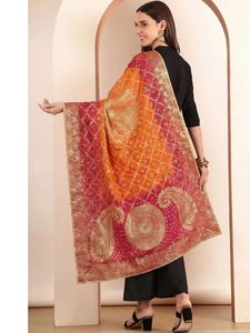 Classic Rajasthani <b>Art</b> Silk Bandhani Dupatta - Product Image 1