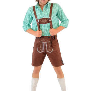 Traje de Lederhosen para Hombre para el Oktoberfest, de Cuero Genuino de Cabra, con Detalle de Hongo y Pantalón Corto - Product Image 3