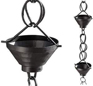 Cadena de Lluvia Metálica Negra Mate con Diseño de Tulipán, Decoración Contemporánea para Jardín Colgante, Fuente de Agua para Canalón - Product Image 5