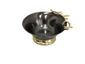 Black Polished Metal Pedestal Bowl with Gold <b>Twig</b> Handle – Modern Handmade <b>Decorative</b> Centerpiece Dish <b>for</b> Tableware - Product Image 3