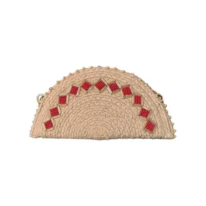 Bolso de Mano de Yute Bordado a Mano para Mujer, Ecológico, con Correa de Cadena Dorada en Forma de Media Luna, Diseño Floral, de Gran Capacidad, Suave, para la Noche - Product Image 6