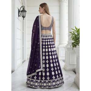 Dazzling Purple <b>Sequins</b> Embroidered Georgette Evening Lehenga Choli - Product Image 4