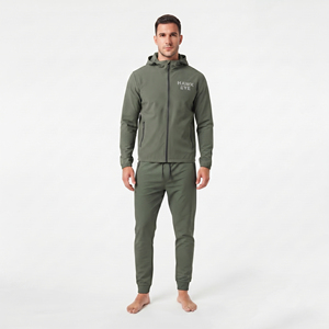 <b>Men's</b> Nylon <b>Polyester</b> Tracksuit Set Full Zip Hoodie Hooded Jacket <b>Jogger</b> Pants Solid Color Two Piece Set For <b>Men</b> - Product Image 1