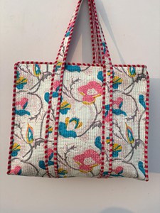 Women <b>White</b> Cotton Tote <b>Bag</b> with Floral Print Bohemian Style Summer Casual Zipper Shopping Travel Handbag for Women - Product Image 3
