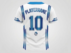 Camiseta de Béisbol Sublimada Personalizada, Blanca con Rayas Azules, Cierre de Botones, Uniforme con Nombre y Número Personalizados, Ropa Deportiva - Product Image 4