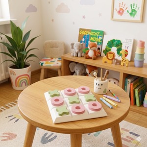 Jeu de tic tac toe en bois pour enfants de 3 à 6 ans, jouet éducatif unisexe, pièces bleues et jaunes - Product Image 2