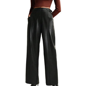 Pantalon en cuir respirant éco-responsable taille haute pour femme, couleur rose, collection automne-hiver, service OEM de personnalisation des couleurs, vente en gros - Product Image 1