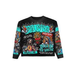 <b>Men's</b> <b>Black</b> Long Sleeve T-Shirt With Religious Print Jersey Cotton casual jersey shirt Cotton breathable t-shirt Regular fit - Product Image 3