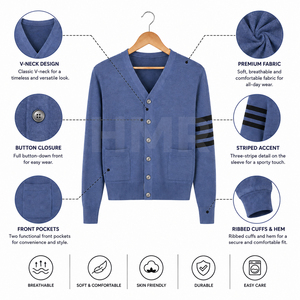 HMR Blue V-Neck Knitted <b>Cardigan</b> Acrylic Knitted Sisterhood Sorority Soft Knit <b>Button</b> Front Long Sleeve Casual Winter Fashion - Product Image 6