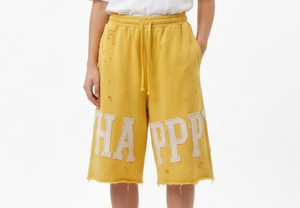 <b>Women</b> Formal <b>Board</b> <b>Shorts</b> Fleece Distressed Embroidery 100% Cotton Regular Fit Eco-Friendly Breathable Drawstring Closure - Product Image 4