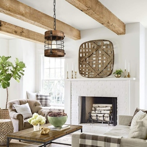Rustic Farmhouse Wooden Cage Pendant <b>Light</b> Industrial Hanging <b>Lantern</b> Chandelier Vintage Wood and Metal Ceiling <b>Light</b> - Product Image 3