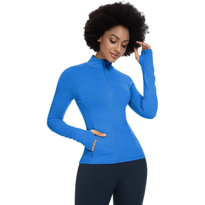 Veste de yoga courte zippée pour femme, col montant, trous pour les pouces, coupe ajustée, nylon et élasthanne, extensible dans quatre directions, séchage rapide - Product Image 5