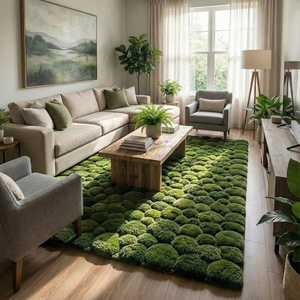 Premium Moss Green Rectangle Decorative Area Rug Modern Luxury Hand Tufted Wool/Silk Rugs 1 Piece Floral Pattern Non-Slip PET - Product Image 3