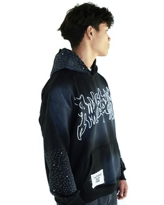 Sweat-shirt à capuche noir surdimensionné pour homme, imprimé graphique gothique, pull streetwear avec étoiles en strass, style Y2K hip-hop décontracté - Product Image 4