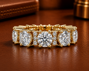Anillo de Eternidad Completo de Oro Puro de 14K Personalizado, Diamante Cultivado en Laboratorio de Corte Redondo, Brillante, Anillo de Aniversario para Novia, Diseño de Moda Femenina - Product Image 1