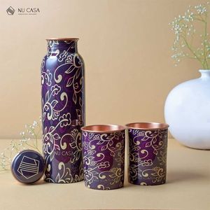ชุดขวดน้ำทองแดงเคลือบลายดอกไม้ใหม่ พร้อมฝาปิด พกพาสะดวกสำหรับเดินทาง - Product Image 4