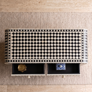 Console en os incrusté, table en os incrusté avec 2 tiroirs de rangement, console pour salon, table console en bois - Product Image 5