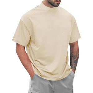 High Quality Men's Heavy Cotton Breathable Casual Blank Drop Shoulder Rib Neck Thick Collar Oversized <b>T</b> <b>Shirt</b> Custom Logo - Product Image 3