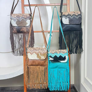 Nouveau sac à bandoulière en cuir de vachette à franges fait à la main par un designer 2025, sac à bandoulière en cuir vintage western, sac à main bohème à franges pour femmes - Product Image 4
