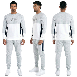 Custom Plus Size Grey <b>White</b> Winter Sweatshirt <b>Jogger</b> Set Regular Fit Fleece Tracksuit Men's Casual Sportswear Two 100% Cotton - Product Image 1