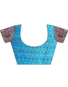 Sari de fiesta reversible sin arrugas de mezcla de algodón Bollywood KV Woven (Azul) - Product Image 4