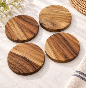Juego de posavasos redondos de madera atractivos de latón AK de 4 posavasos de madera de alta calidad para utensilios de cocina/Decoración de mesa - Product Image 2