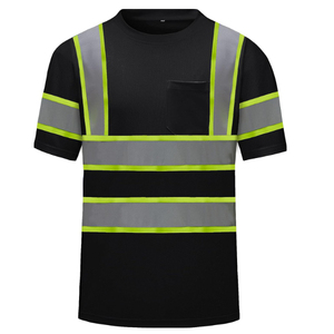 Camiseta de Trabajo de Alta Visibilidad para Hombre, Negra con Rayas Verde Lima y Plateadas, Manga Corta, Uniforme de Seguridad - Product Image 5