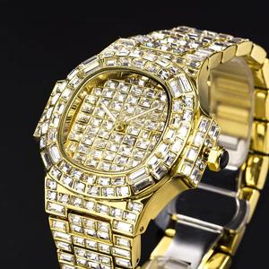Montre mécanique de luxe pour homme, chiffres rouges, pierres précieuses taillées brillamment, bracelet en cuir, acier inoxydable, saphir, 46 mm, carrée, 10 aiguilles - Product Image 4