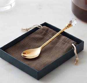 Cuillères à thé plaquées or avec manche en cristal, design glamour, manche long, finition miroir durable, pour mariage et usage en cuisine - Product Image 6