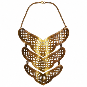 Collier bib en laiton doré antique, collier floral gravé avec pampilles en chaîne, bijoux ethniques tendance, vente en gros - Product Image 5