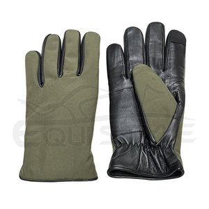 Leather Hunting <b>Gloves</b> Olive Green Black Leather Palm Touchscreen Function Daily Travel <b>Warm</b> Winter Outdoor <b>Gloves</b> - Product Image 1