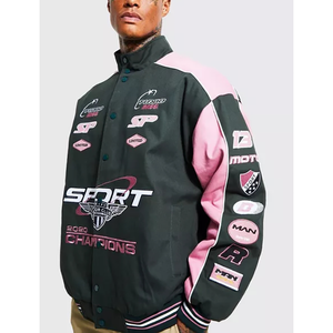 Wholesale OEM 100% Cotton Custom Embroidery Patch Plus Size Men's <b>Vintage</b> <b>F1</b> Racing Motorcycle NASCAR Riding <b>Jacket</b> Stand - Product Image 3