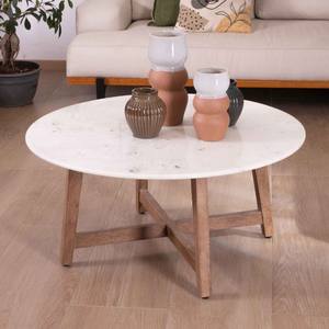 Mesa redonda de mármol Vandana Golden Sense de 90 cm con patas anguladas de madera maciza de mango Lor - Product Image 1