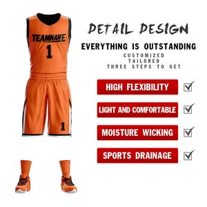 Conjunto de Uniforme de Baloncesto Personalizado Naranja y Negro, Cuello en V, Sin Mangas, Sublimado, Poliéster, Unisex para Adultos, Todas las Temporadas - Product Image 4