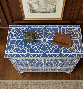 Aparador Contemporáneo con Incrustaciones de Hueso Azul, Gabinete de Almacenamiento con Cajones, Detalles de Ágata, Cómoda de Madera de Tres Niveles para Sala de Estar - Product Image 3