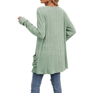 Women Long Sleeve Rib Knit <b>Cardigan</b> V-Neck Open Front Solid Color <b>With</b> <b>Pockets</b> Casual Winter Wear 100% Acrylic - Product Image 2