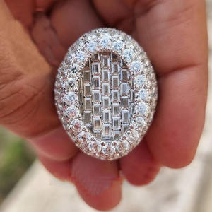 Premium Hip Hop Style Rhodium Plated 925 Sterling <b>Silver</b> Cluster Moissanite <b>Ring</b> for <b>Men</b> Women Unisex Wedding Engagement Gift - Product Image 1