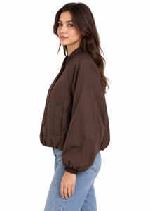<b>Womens</b> Winter Chocolate Brown <b>Lightweight</b> Breathable <b>Bomber</b> <b>Jacket</b> Elasticated Cuffs Adjustable Drawcord Hem - Product Image 2