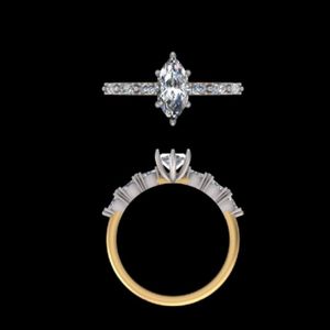 แหวนหมั้นเพชรทรงมาร์คีส์ ตัวเรือนทองคำขาว 14k 18k พร้อมตัวเรือนแบบหกขา และแถบเพชรทรงหยดน้ำแบบสแกลลอป - Product Image 2