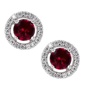 Natural Ruby Gemstone Beaded Earrings Cut Ruby Halo Dangle Copper Diamond Accents <b>Post</b> Friction Back Bridal Eco-Friendly Classic - Product Image 1